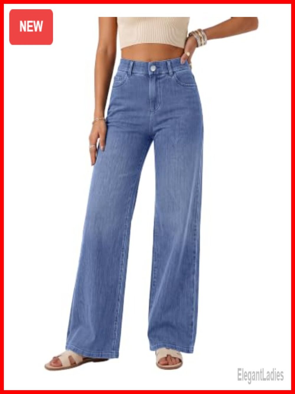 Wide Leg High Rise Pull On Stretch Jeans for Women